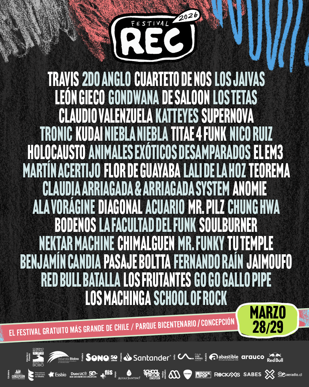 Revelan cartel de REC 2026: Travis, Cuarteto de Nos, Los Jaivas y más